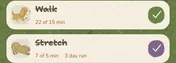 The real Today screen: Walk and Stretch, with Stretch on a 3 day run.